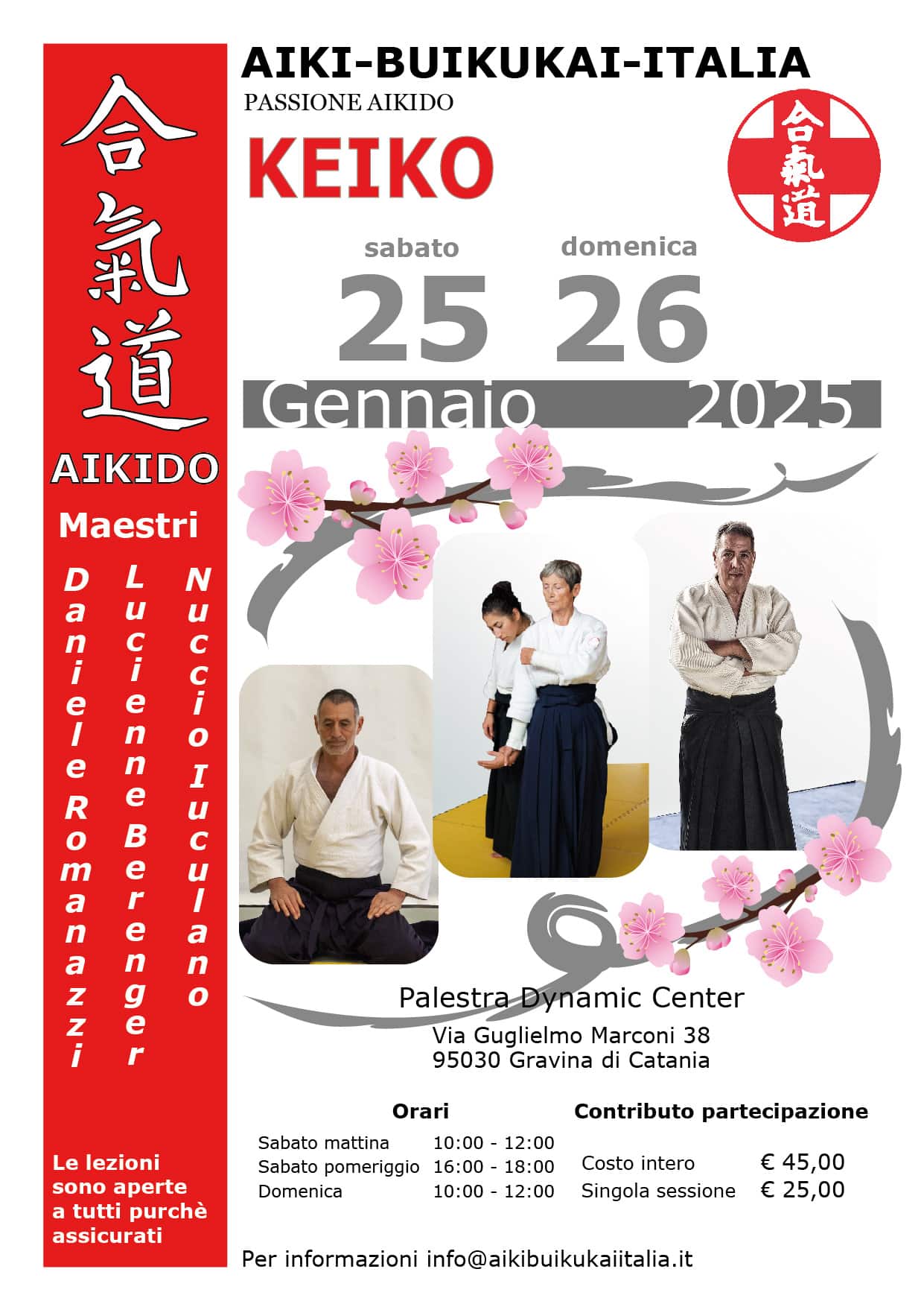 Locandina Stage di Aikido con i maestri Romanazzi, Berenger e Iuculano 25 e 26 gennaio 2025